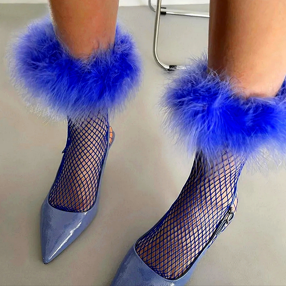 Gorgeous Unique Faux Fur Fish Net Stockings Socks